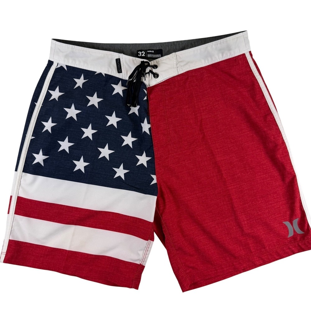 Hurley Phantom Board Shorts Mens 32 American Flag Stars Stripes AO2775 Red White